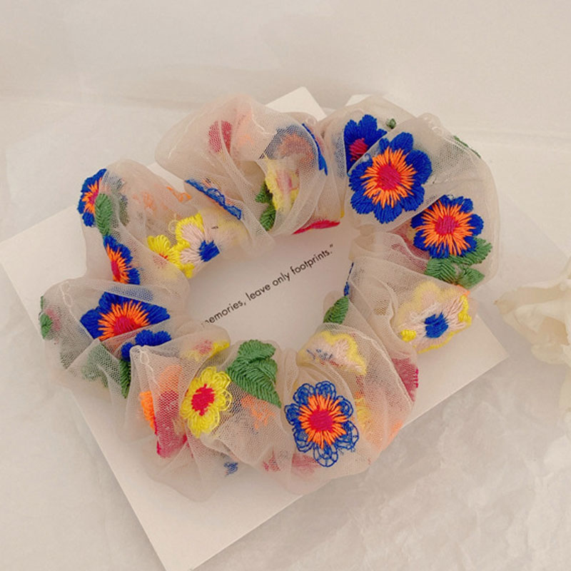 

New Fashion Embroidery flower Women Mesh hair scrunchies fashion Hairbands girls Children accessories hair bands Free Shipping, As pic