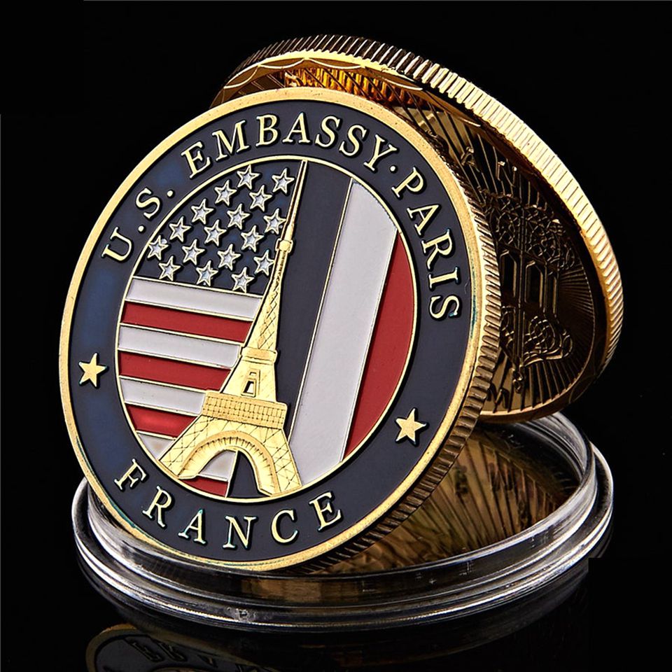 USA Army Embassy Paris Department Of State Color French 1oz Gold Plated Commemorative Metal Craft Coin-image-521761639