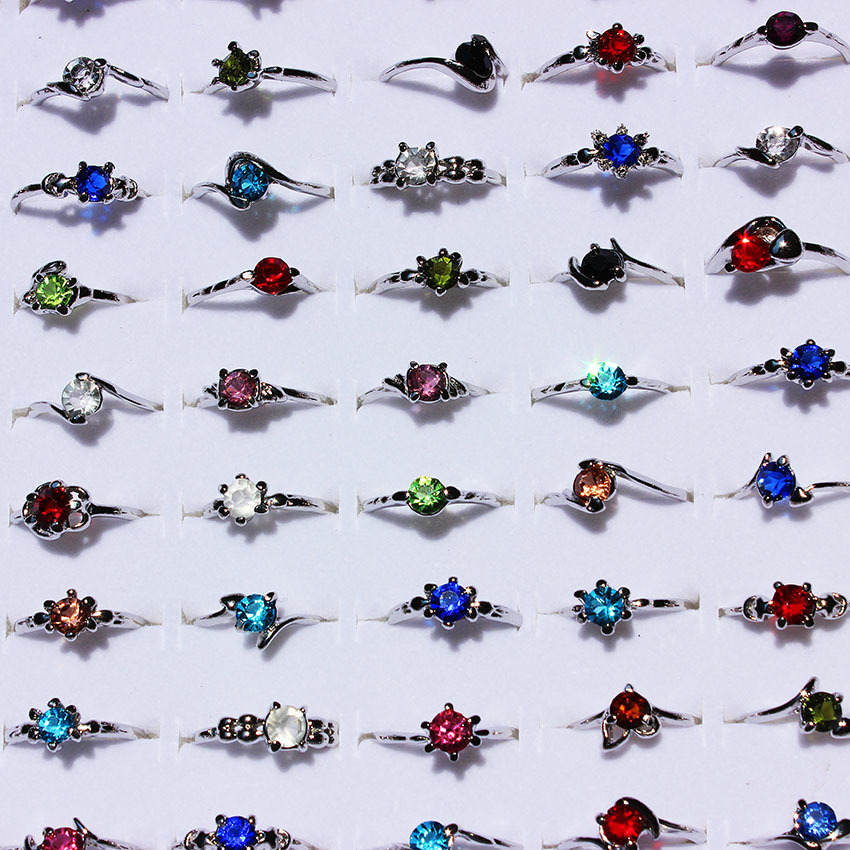 

Wholesale Lots 30Pcs Color Crystal Rhinestone Silver Plated Women Ring Engagement Wedding Party Gift Fashion Jewelry HOT