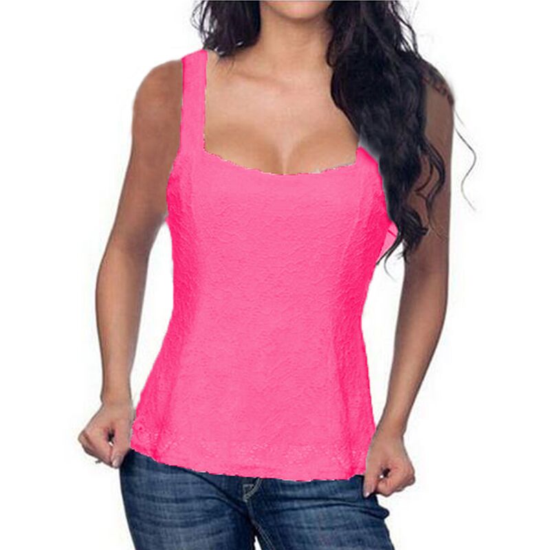 

Zaznea 2020 Sexy Women Summer Low-Cut Crop Top Vests Lace Floral Tunic Sleeveless Tank Top Plus Size Casual Camis Cropped Tops 7, Black