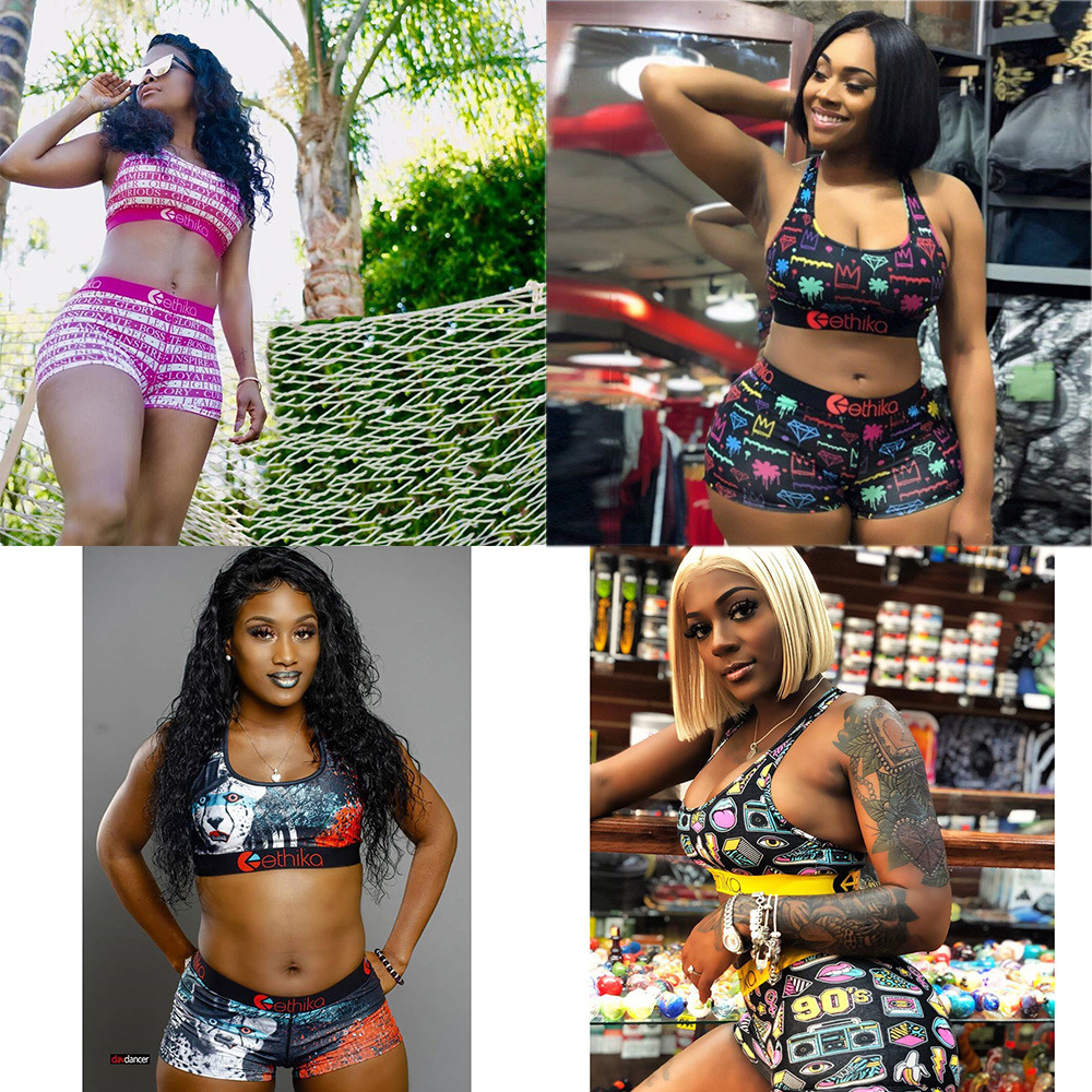 

Ethika Women Designer Swimwear Sports Bra + Shorts Trunks 2 Piece Brand Tracksuit Quick Dry Beachwear Bikini Set Cloth