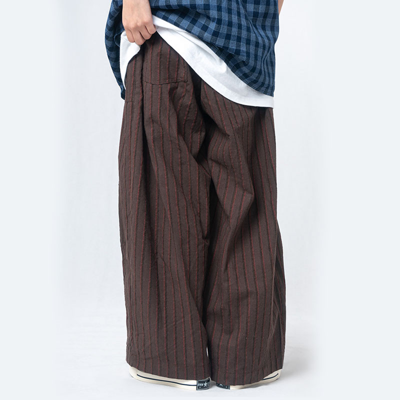 

Male Women Hip Hop Wide Leg Cargo Pants Men Elastic Waist Japan Streetwear Cotton Linen Vintage Loose Casual Stripe Trousers, Dark brown