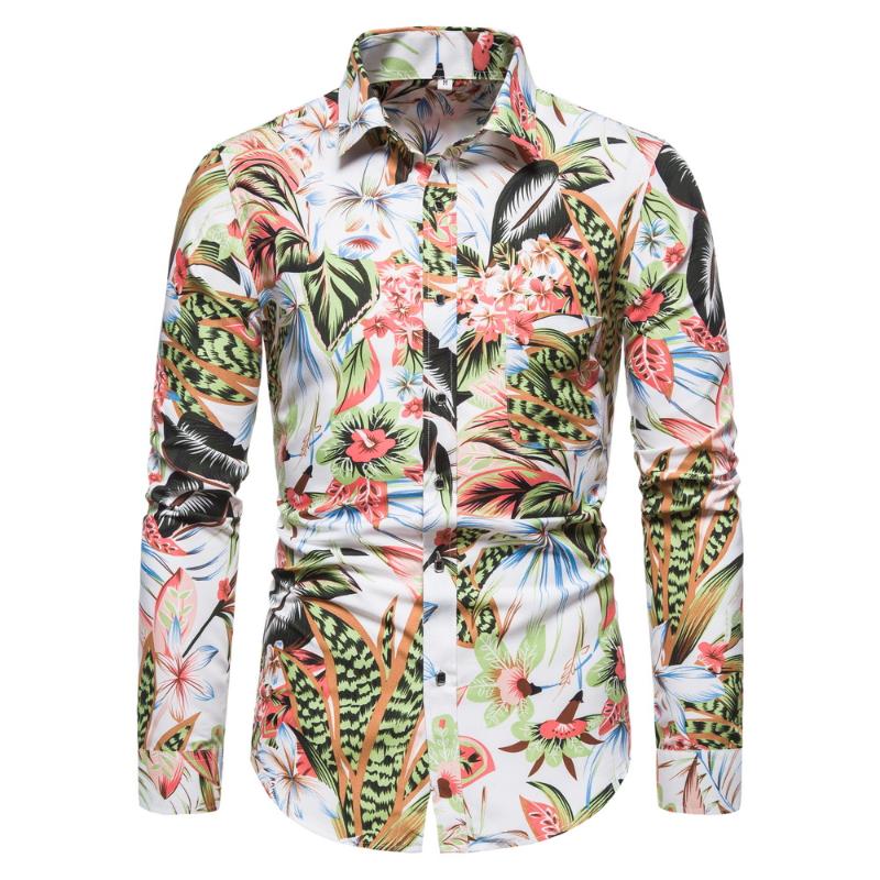 

CYXZFTROFL New Arrived Mens Hawaiian Shirt Male Casual Camisa Masculina Printed Beach Shirts Long Sleeve Dress Shirt For Men