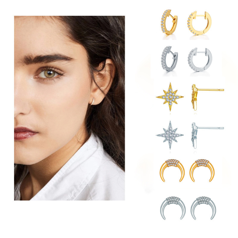 

50020 Set Rhinestone Earrings Originality Concise Temperament Ear Clip Woman