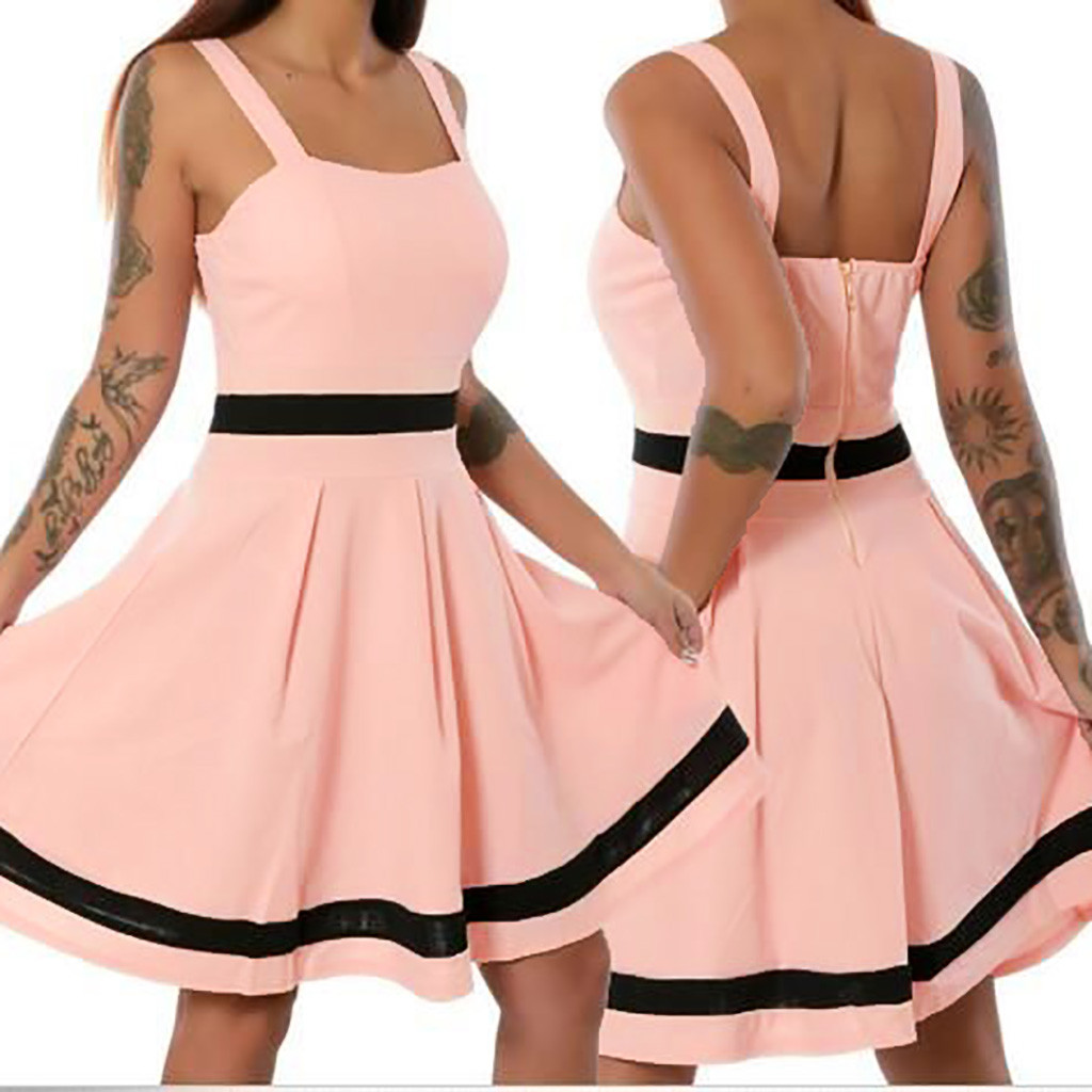 

summer dress Women Sexy women' dresses Sleeveless Solid Color Mini Causal Holiday Beach Causal Vintage Dress for women, Navy