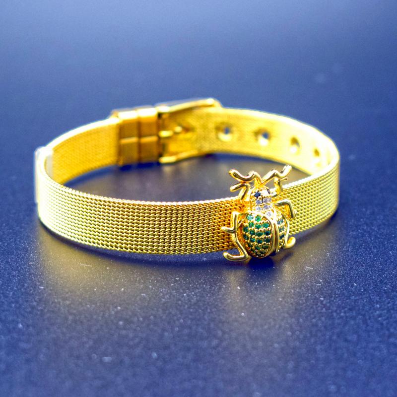 

Link, Chain Cubic Zirconia Insect Charm Bracelet For Women Men Stianless Steel Buckle Mesh Band Bangle Jewelry