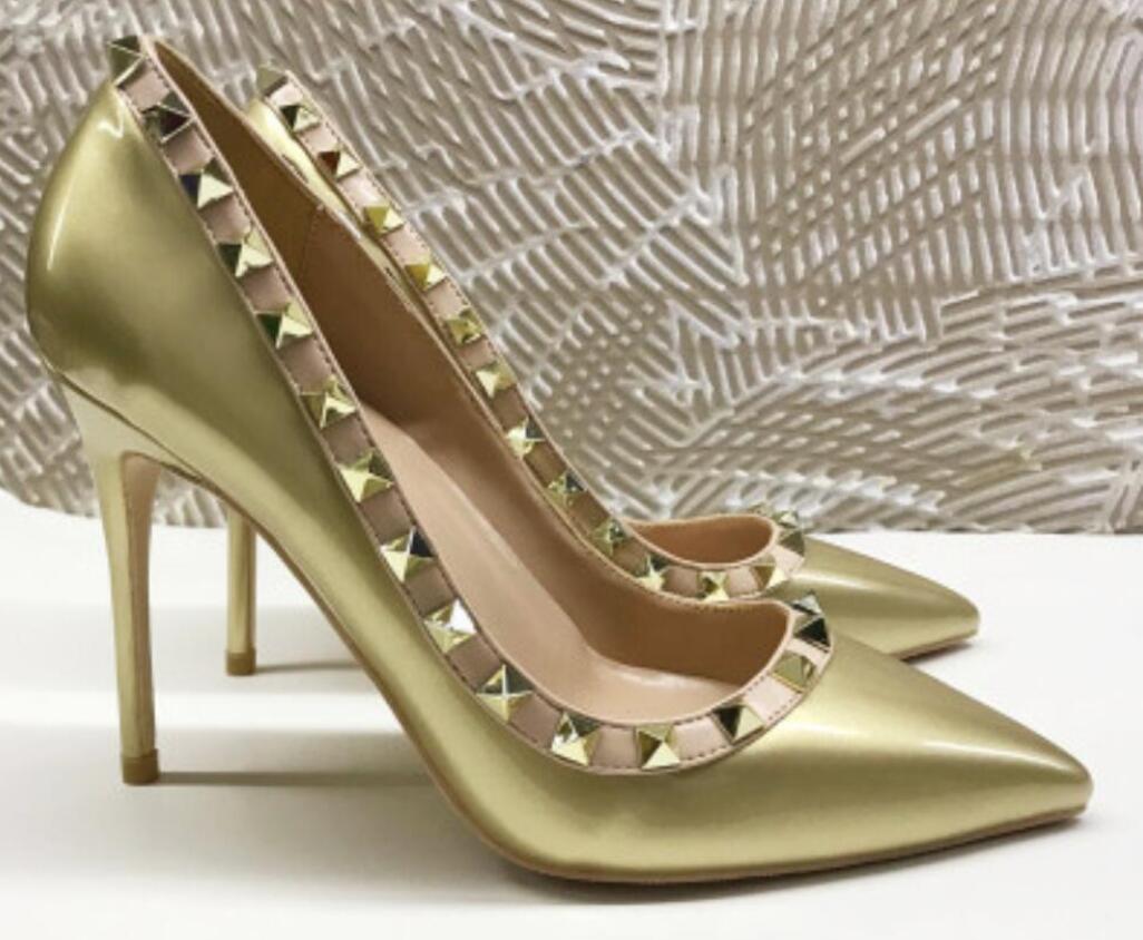 

2020 8cm 10cm 12cm Stiletto Heel Pointed Toe Women Red bottom Pumps Fashion High Heels Shoes Sandals rivet Dress wedding plus size 45 Shoes, 12