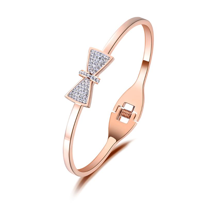 

Bangle Stainless Steel Jewelry For Women Rhinestone Bow-knot Lover Bracelets Bangles Valentine Gift B19003
