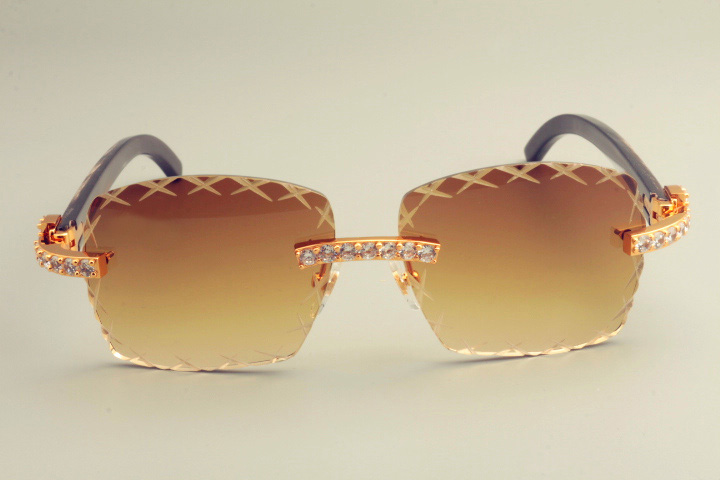 

20 new direct-carved engraved X-shaped lens T-8300177K sunglasses fashion big diamond natural black pattern corner temple sunglasses