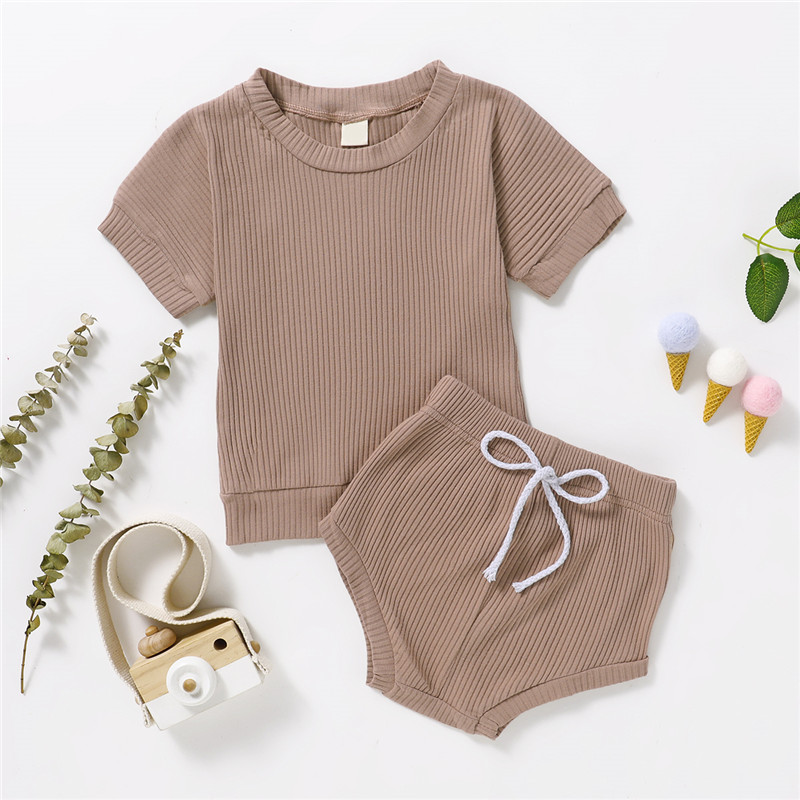 

Kids Toddler Infant Baby Girls Boys Short Sleeve Round Neck Solid Color Top and Shorts Set Summer Casual 2-piece Set, Green