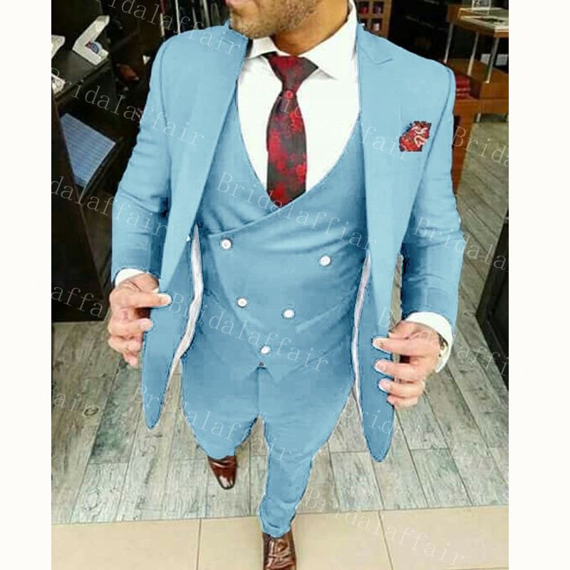 KA Beauty Mens 3 Piece Two Button Royal Blue Suit Jacket+Pants+Vest ...