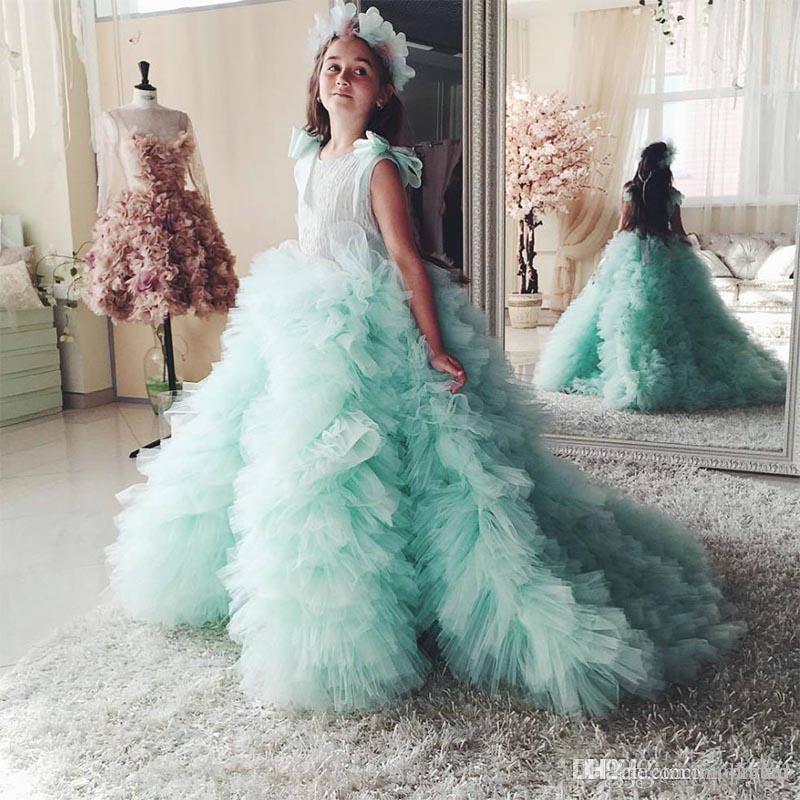 Compre 2020 Turquesa Vestidos De Nina De Las Flores Con Gradas Faldas De Tul Arco Boho Boda Vestido De Primera Comunion Nina Una Linea De Vestidos De Fiesta De Cumpleanos De Los