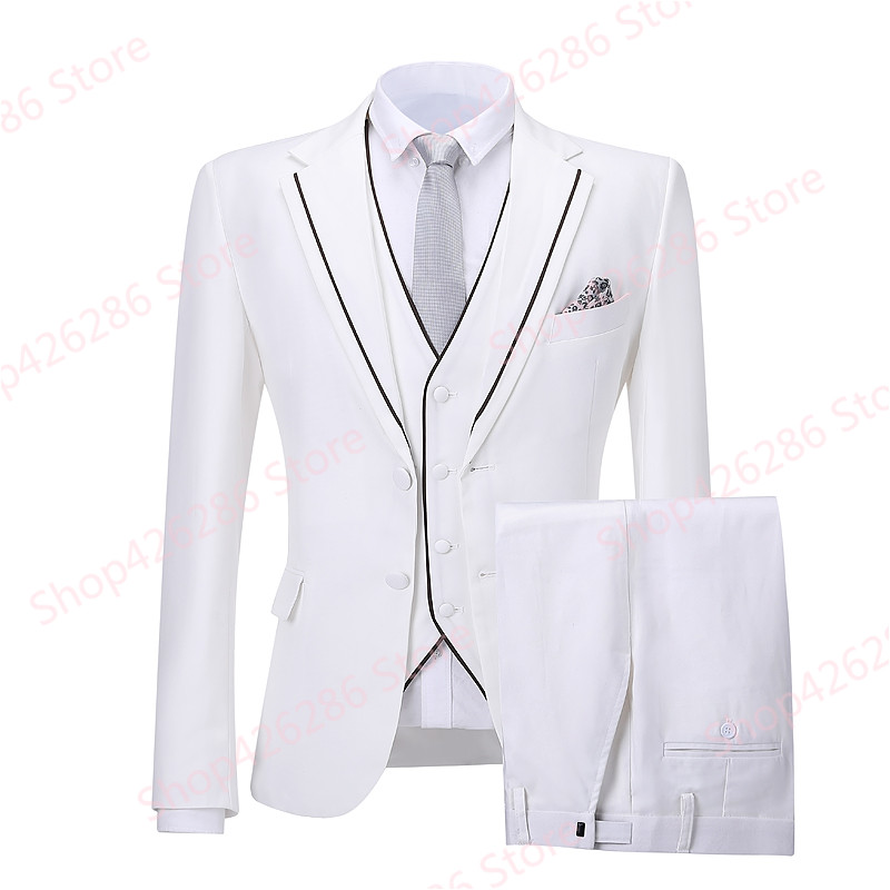 

Men's Slim Fit Suit Real Picture 3 Piece Jacket Vest Pants Sets Romantic White Wedding Tuxedo Suits Grooms Blazer Costume Homme, Burgundy