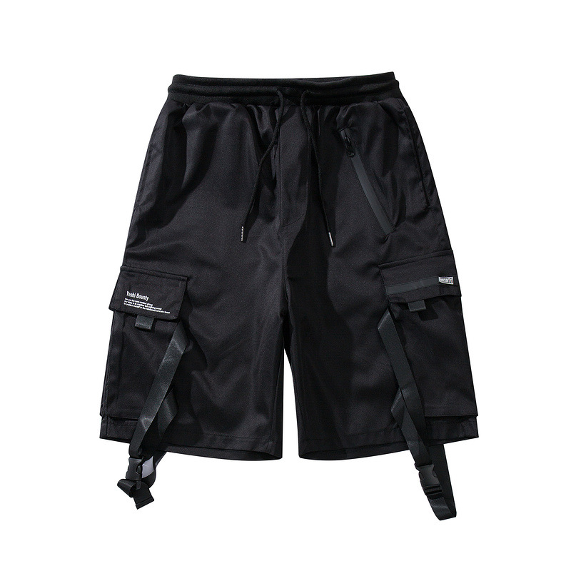 

multi-pocket men Harem pants cargo shorts elastic waist street punk hip hop casual short joggers drop shipping Hip hop pants, Black