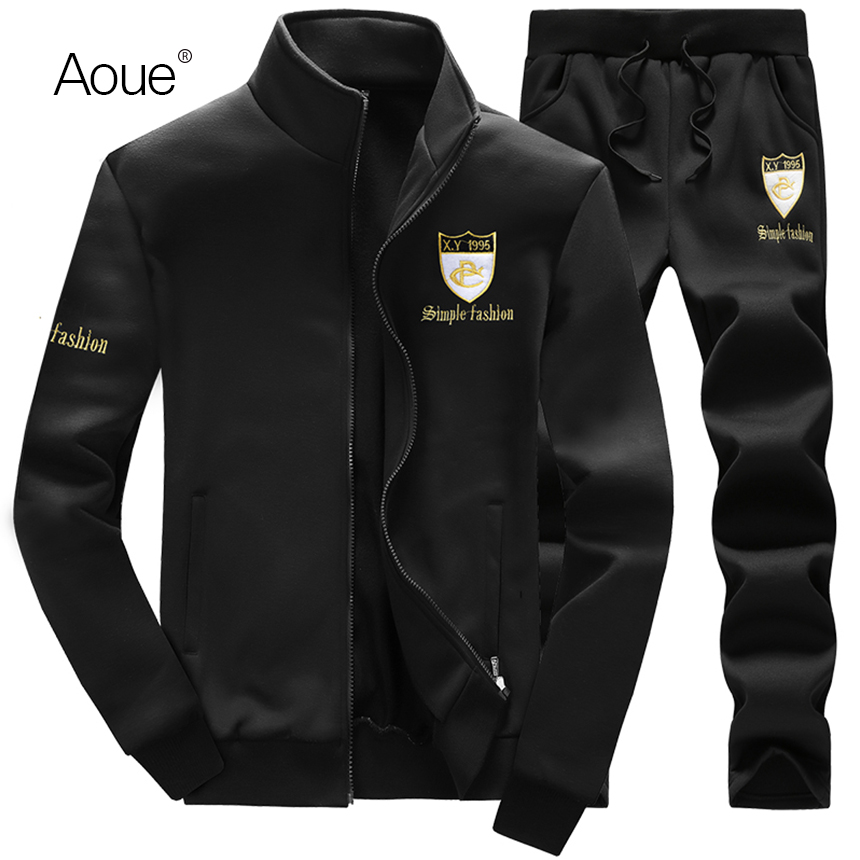 

Aoue 2017 Men Winter hoodies Sporting Suit Mens Tracksuits brand sportsuit 2pcs Sweatshirt black Sportswear hooded hoody