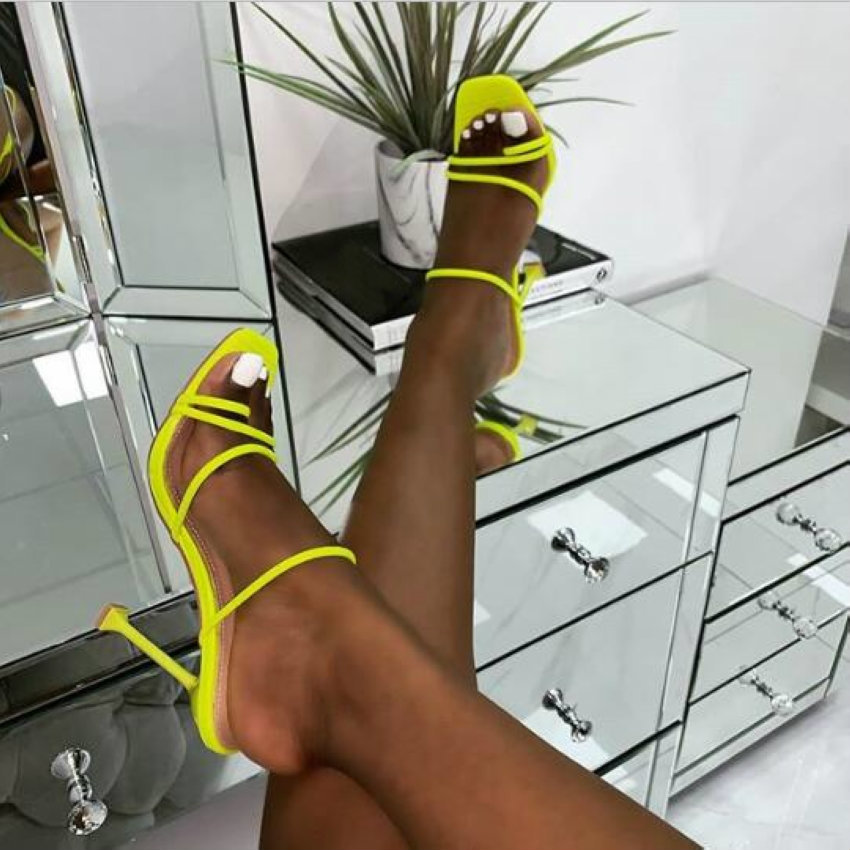 

2020 Summer Women Square Toe Ladies Heel Mules Sexy Thin High Heels Sandals Slippers Female Fashion Woman Shoes .5CM Y200620, Black