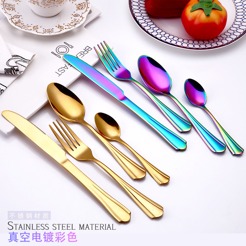 

4pcs set, colorful stainless steel flatware dinner set, color cutlery blue, gold forks, knife fork spoon servies dinning