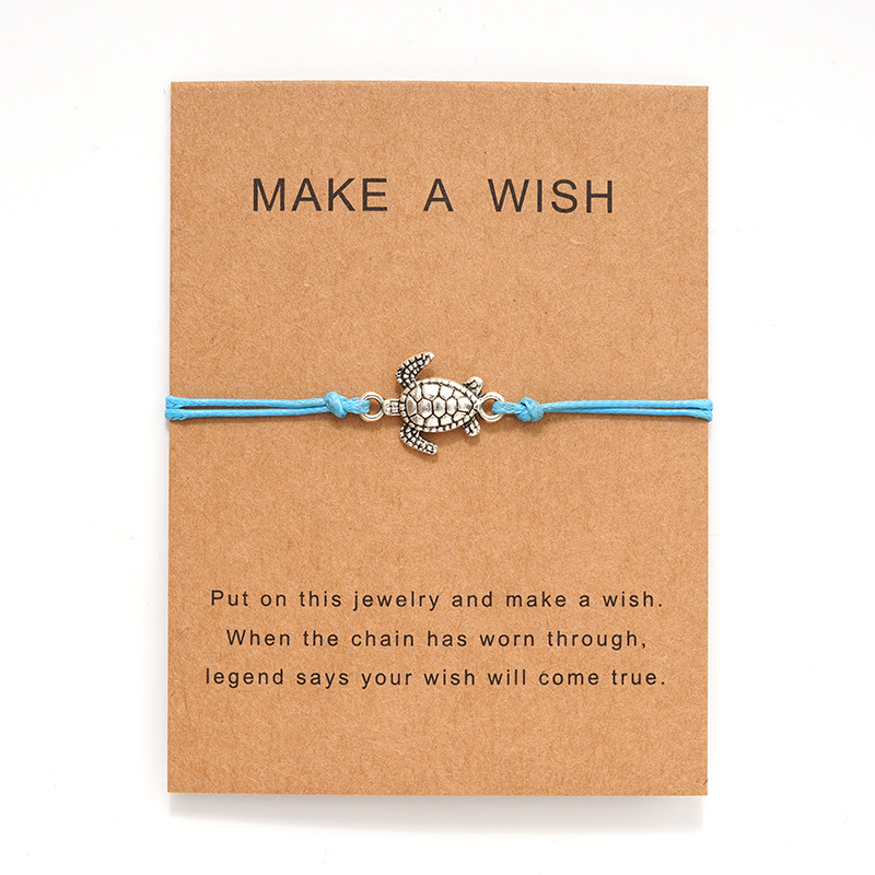 

Make a Wish Summer Beach Style Jewelry with Card Silver Sea Turtle Tortoise Charm Bracelets for Women Men Wish Gift