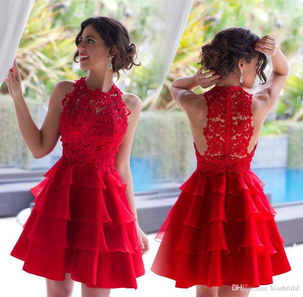 red dress with ruffles at the bottom