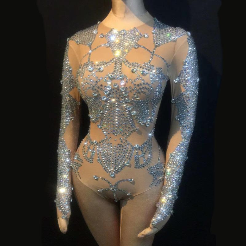 

Sexy Stage Bodysuit Sparkly Rhinestones Dance Outfits Women Celebrate Nightclub Party Clothing Performance Stage Costumes, Multi