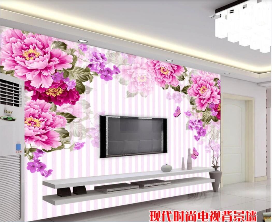 

3d room wallpaer custom photo murals Dream purple peony butterfly love flower TV background wall wallpaper for walls 3d, Non-woven