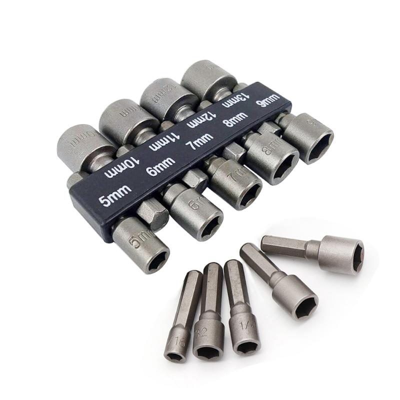 

Electric drill hexagonal sleeve 9 pieces / set 5-13mm magnetic nut screwdriver screwdriver set sleeve nozzle wrench powerful