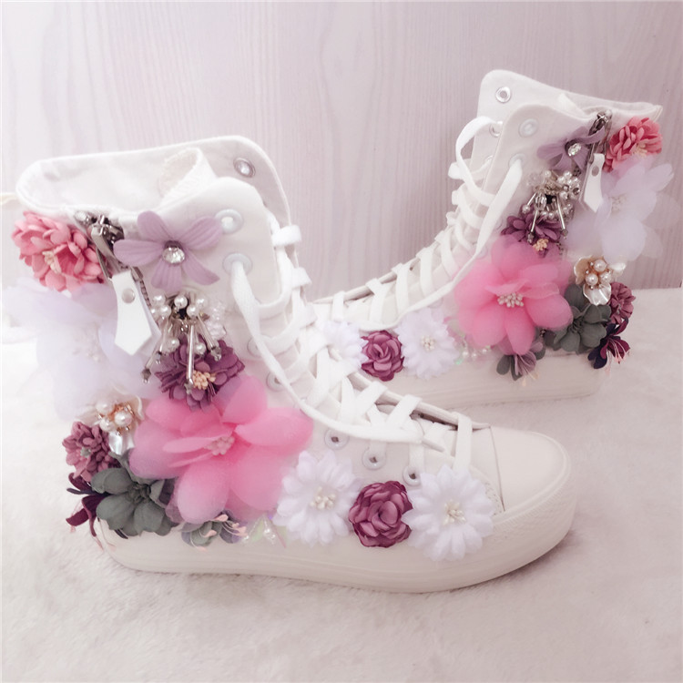 Women's Style Top Fashion Casual Muffin Bottom casual Canvas Boots 2018 NEW European Handmade 3D Colorful Flowers Boots Wholesale Brandstyle