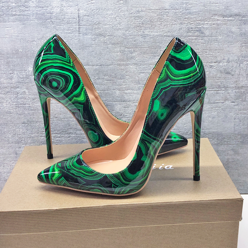 

Free Shipping women lady 2019sss fashion sexy green Patent Leather Poined Toes Wedding heels Stiletto High Heels shoes pumps 12cm 120mm 10cm, 8cm