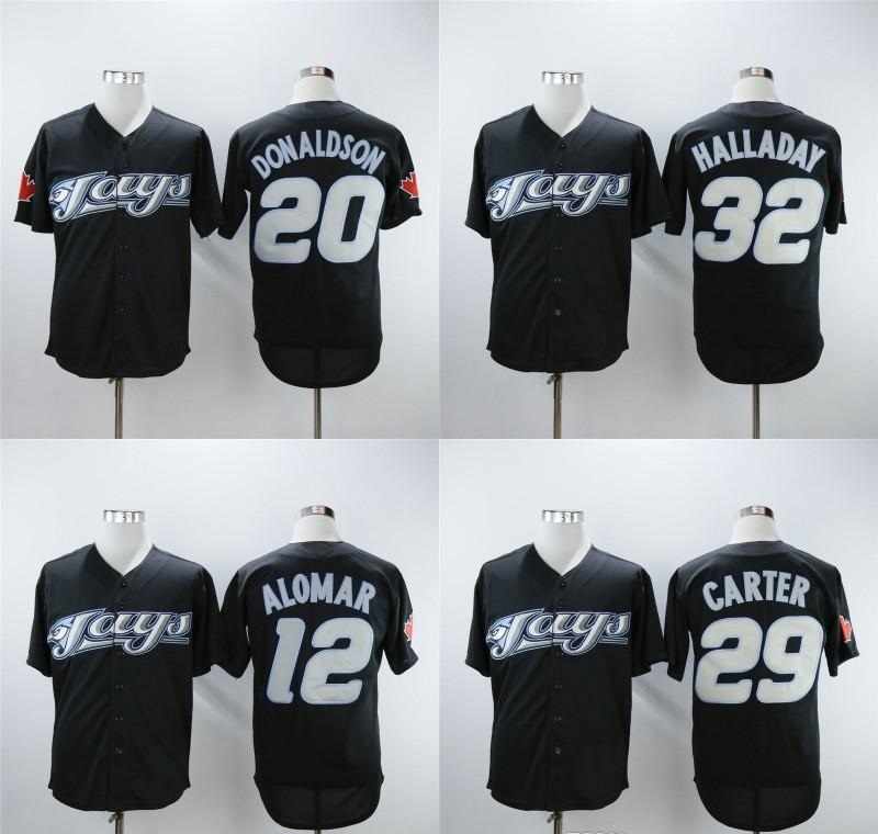 

Mens Toronto Jersey 12 Roberto Alomar 20 Josh Donaldson 29 Joe Carter 32 Roy Halladay 2008 Retro Black Baseball Jerseys, As shown