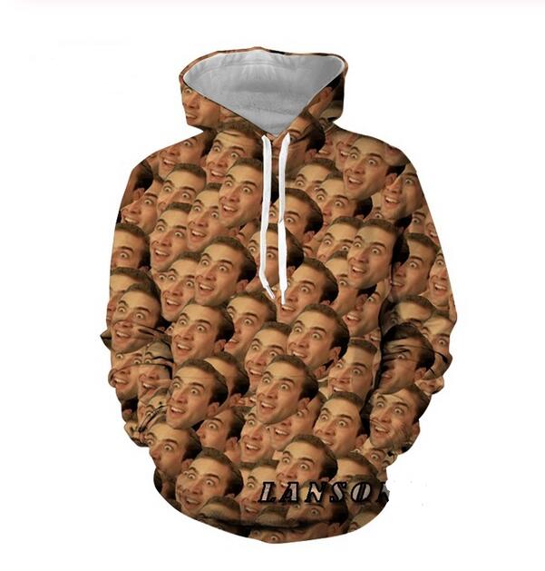 

New Fashion Summer Designer Hoodies Mens Women 3D Casual Hoodie Hooded Nicolas Cage Harajuku Pullovers R0574, Picture color