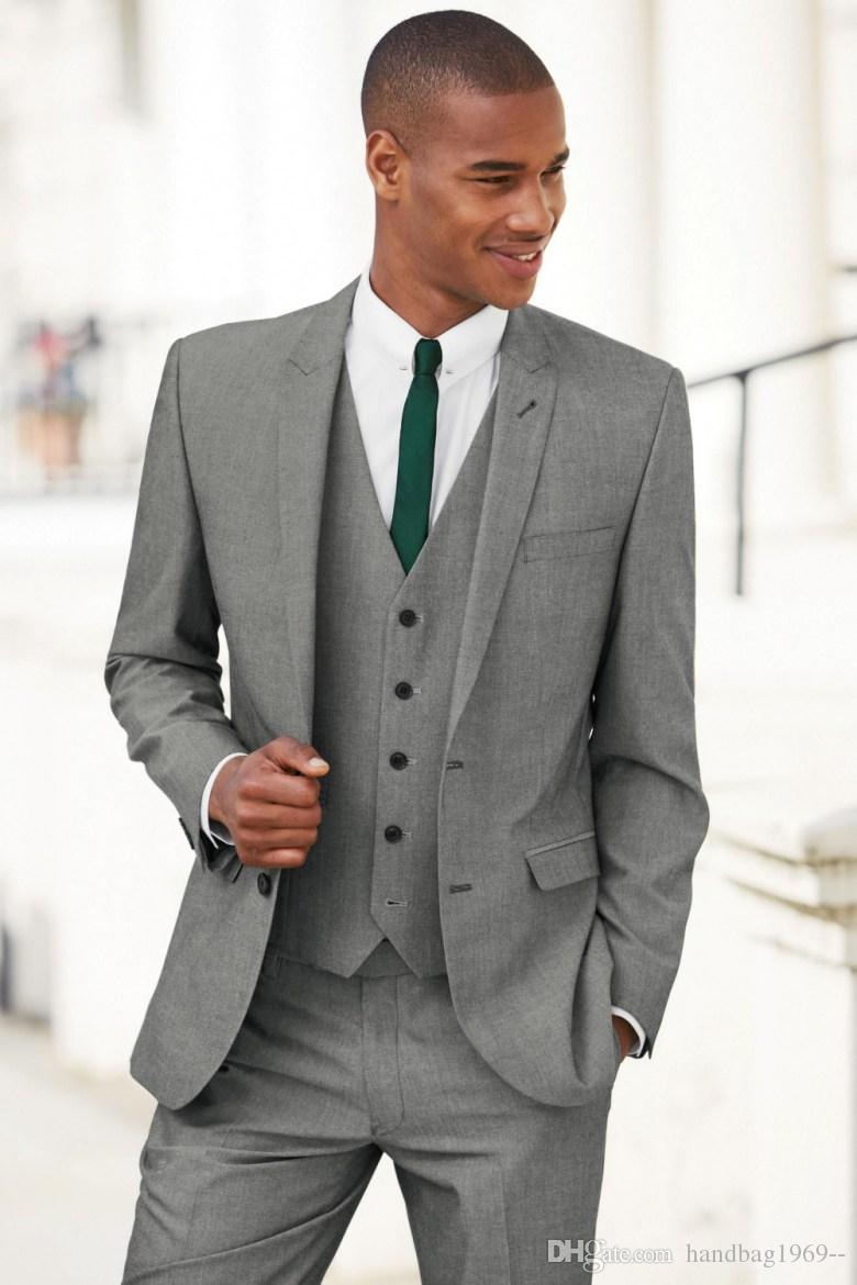 

Fashionable Two Button Gray Groom Tuxedos Peak Lapel Groomsmen Best Man Mens Wedding Suits (Jacket+Pants+Vest+Tie) D:196, Same as image