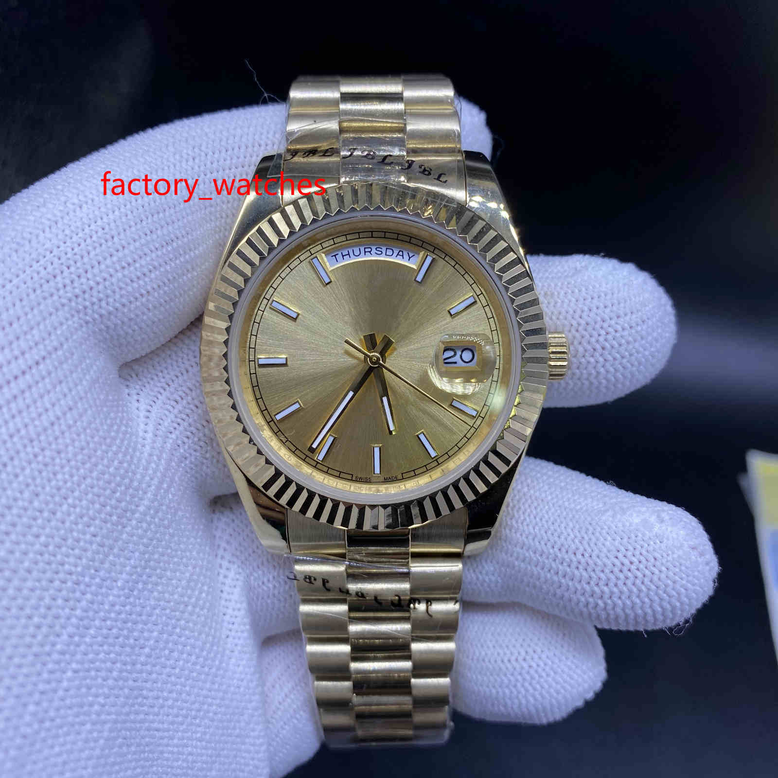 

Luxury Luminous pointer Mens Watch 40MM Gold Automatic DAYDATE Automatic Designer Watch Fluted Bezel Watch Folding Clasp Wristwatches