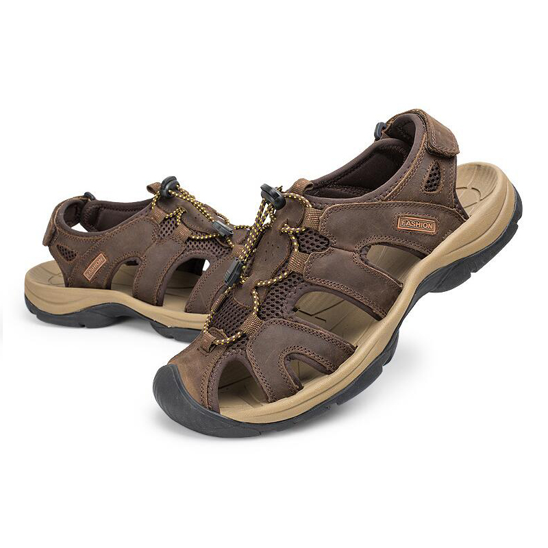 

Quality Men Sandals Genuine Leather Summer Fashion Outdoor Sneakers Men Shoes Casual Non-slip Footwear plus sizes 38-47 hombres, Brown