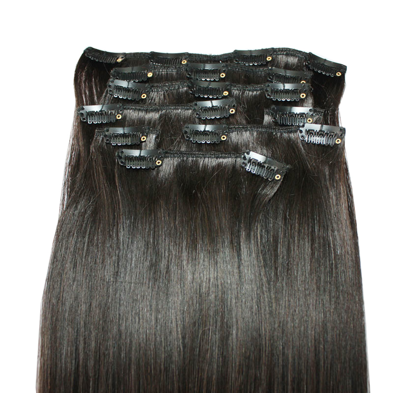 

Hot sale Color 1# 2# Silk Straight Human Hair Clip In Hair Extensions Unprocessed Beauty Weaves 70g 120g 140g 160g for choice, 2# 7pcs 70g/set