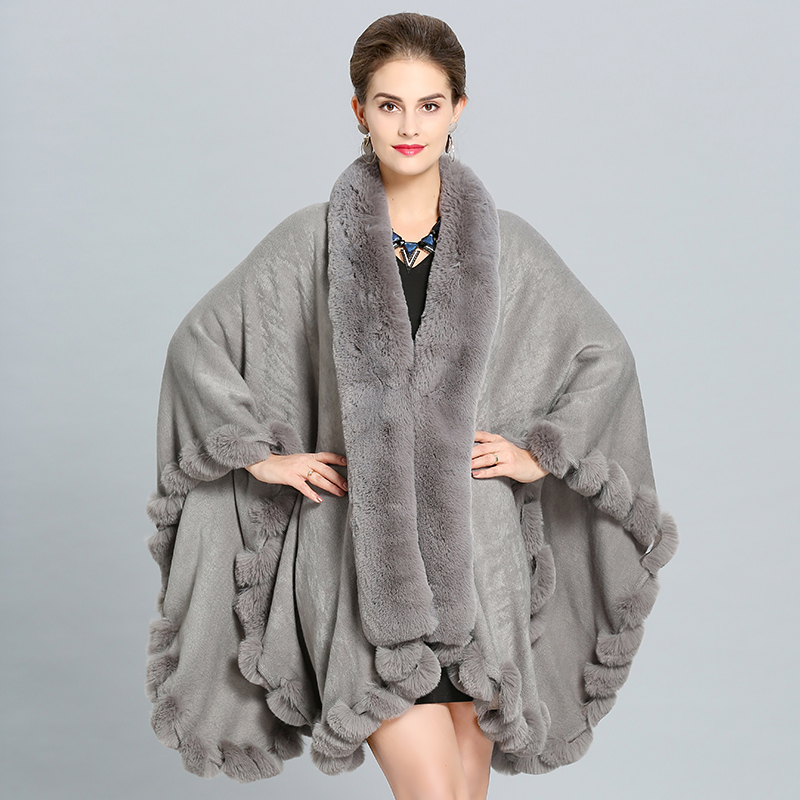 Winter Coat 2018 New Women Elegant Fur Coat Faux fur Cloak Capes Surround Wool Thick Warm Long Knitted Ponchos