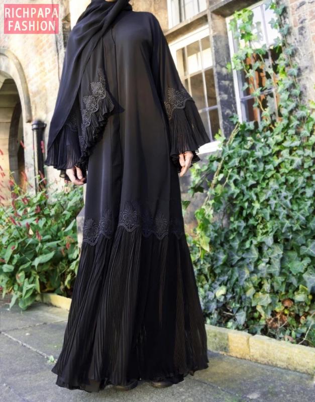 

Elegant Muslim Embroidery Maxi Dress Pleated Abaya Cardigan Kimono Long Robe Gowns Jubah Middle East Eid Ramadan Arab Islamic