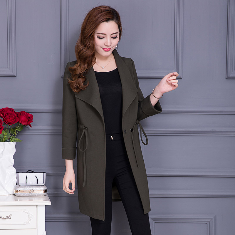 

Oudi bud 2020 autumn korean version of the new women's large lapel lace ladies windbreaker jacket and long sections slim female, Red