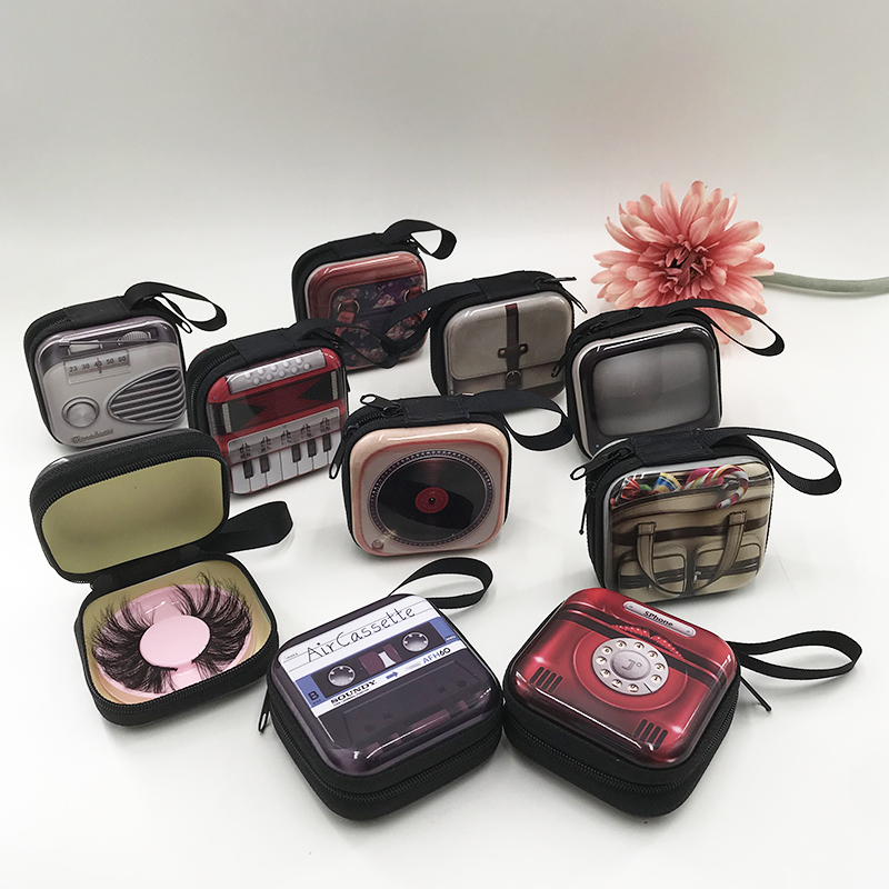 

5D False Eyelashes Packaging Creative Lash Case Mini Zipper Empty Eyelash Box Retro Camera Packaging with Lashes Tray
