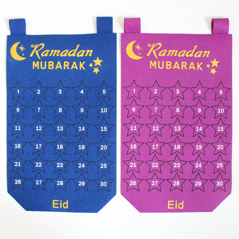 

Eid Mubarak Kareem Countdown Felt Calendar Gold Star Sticker Wall Hanging Muslim Balram DIY Ramadan Eid Party Decoration Supplies
