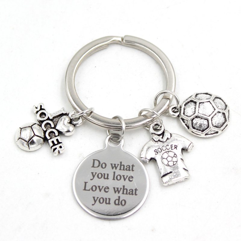 New Arrival Stainless Steel Key Chain Key Ring Soccer Ball Keychains I Love Soccer Keychain Sport Keyring Gifts for Men Women Jewelry