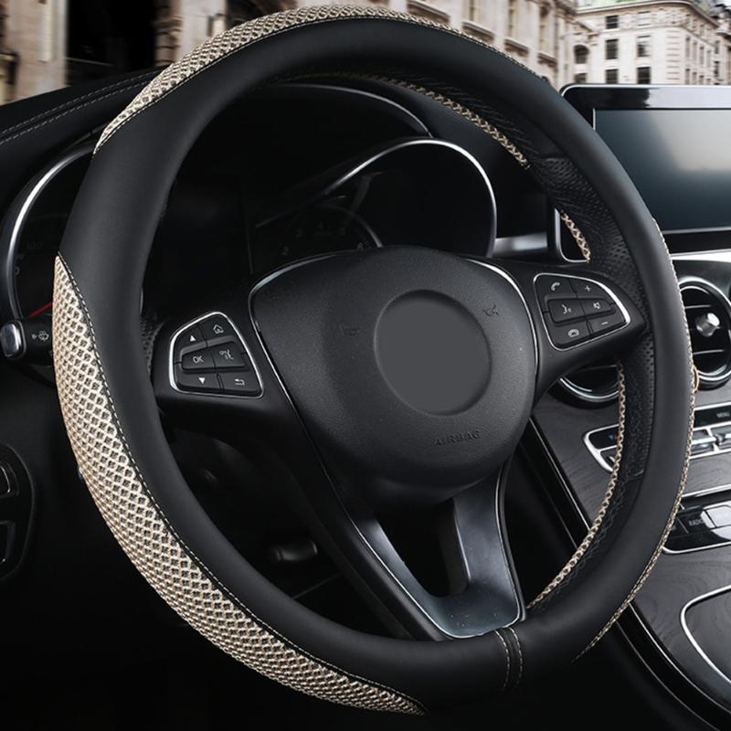 

38cm Artificial Leather Wear Resistant Protector Car Universal Fit Steering Wheel Cover Styling Breathable Anti Slip Easy Clean