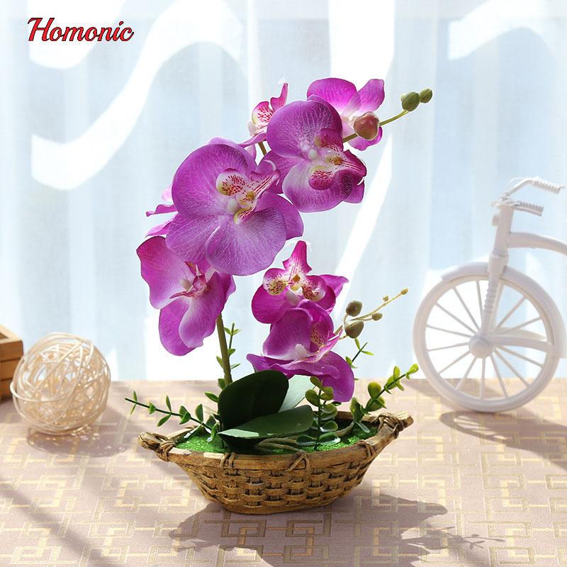 

Artificial Butterfly Orchid Potted Plants Silk Decorative Flower In Pots Phalaenopsis Orchid Bonsai for Home Wedding Decoration, Please choose to