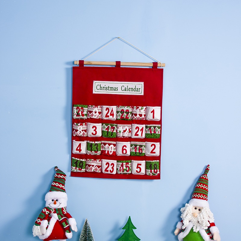 

Red Christmas Advent Calendar Wall Hanging Xmas Ornament Printing Candy Bag Count Down Admission Gift Bags Home Decoration HH9-A2552