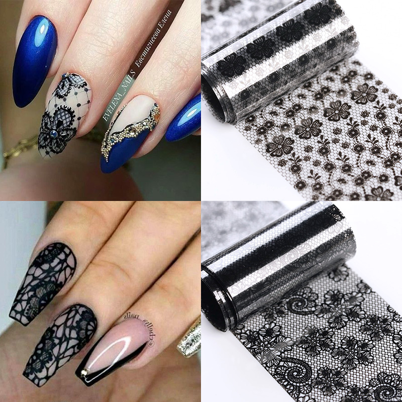 

1 Roll Black Chic Lace Nail Foils Flower Series Nail Stickers DIY Transfer Decals Sticker Art Papers Tips Decoration, 04