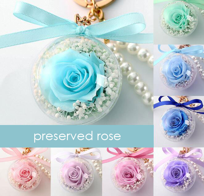 

Preserved Rose Flower In Acrylic Ball Key Chain Immortal Flower Tassel Romantic Gift Valentine's Day Birthday, As pc