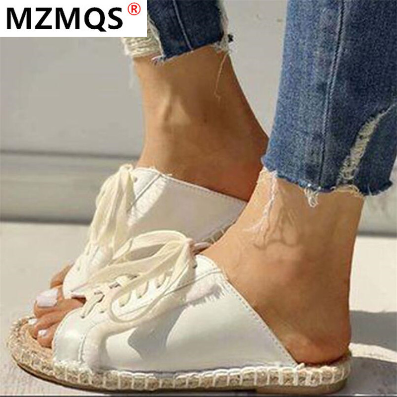 

2020 Summer New Slippers Women Non-slip Sandals Women Flat-soled Round Toe Flats Leisure Lace Straw Knitting Shoes Slides, Pink