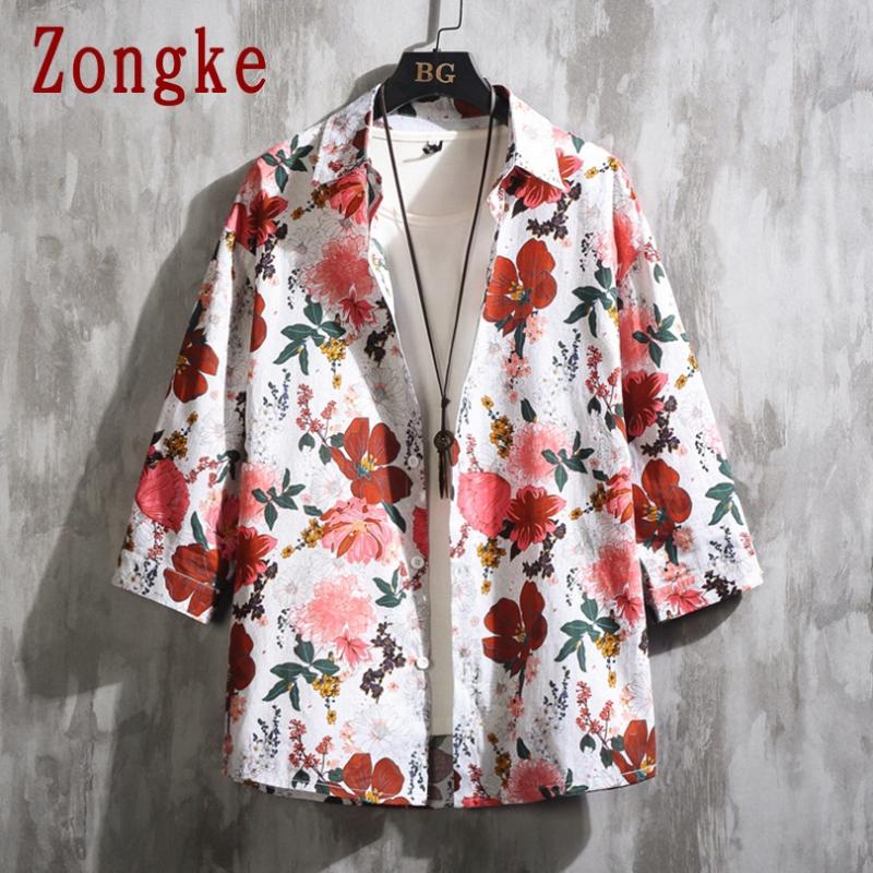 

Zongke 2020 Spring Floral Casual Shirt Men Slim Fit Cotton Male Half Sleeve Shirts Men Fashion Brand Plus Size -5XL, Black