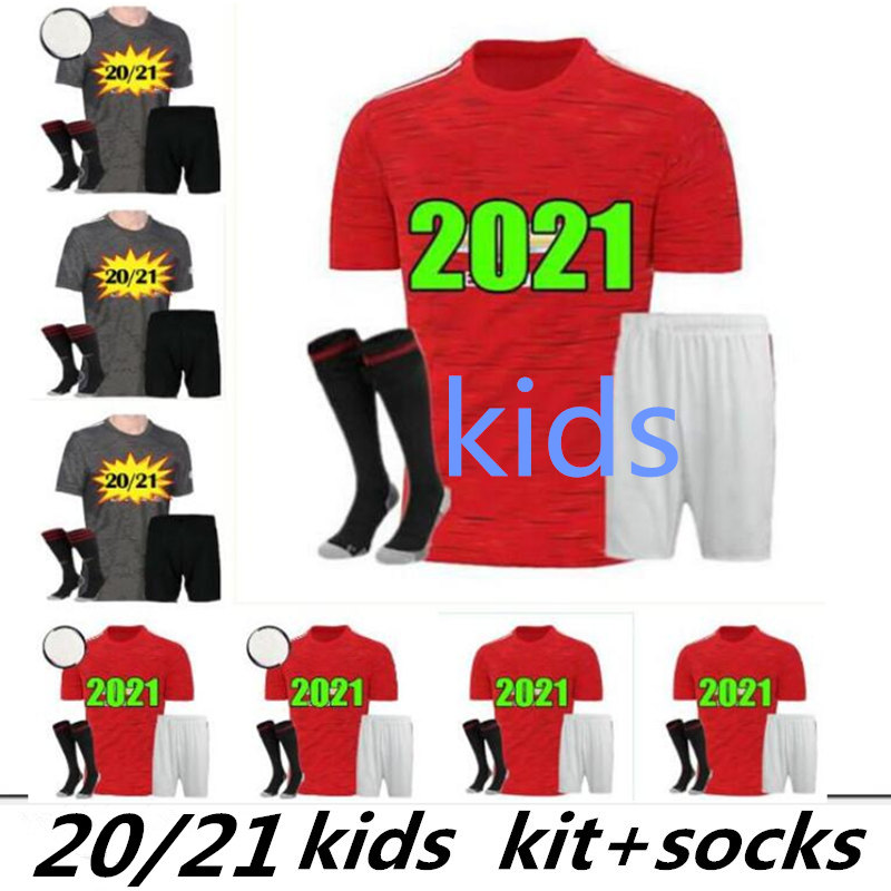 

Kids Kit man utd soccer #18 B.FERNANDES #7 SANCHO 2021 Child shirt home away #10 RASHFORD #9 MARTIAL Football uniform Customized