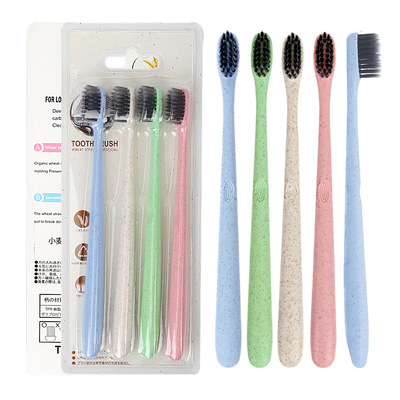 4 pieces Portable Travel Toothbrush Soft Bamboo Charcoal Wheat Stalk Handle Oral Care Nano-antibacterial Toothbrush C18112601-image-435579356