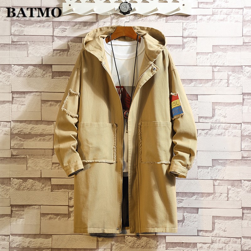 

Batmo 2019 autumn new arrival high quality Men's Fashion Jacket ,Casual hooded work jacket trench coat men, Black